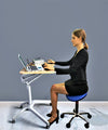 Pneumatic Sit-Stand Mobile Laptop Cart, Height Adjustable Multi-Purpose Rolling Podium Lectern with Wheels Laptop Workstation, Silver
