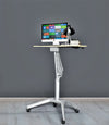 Pneumatic Sit-Stand Mobile Laptop Cart, Height Adjustable Multi-Purpose Rolling Podium Lectern with Wheels Laptop Workstation, Silver