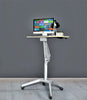 Pneumatic Sit-Stand Mobile Laptop Cart, Height Adjustable Multi-Purpose Rolling Podium Lectern with Wheels Laptop Workstation, Silver