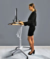 Pneumatic Sit-Stand Mobile Laptop Cart, Height Adjustable Multi-Purpose Rolling Podium Lectern with Wheels Laptop Workstation, Silver