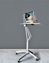Pneumatic Sit-Stand Mobile Laptop Cart, Height Adjustable Multi-Purpose Rolling Podium Lectern with Wheels Laptop Workstation, Silver