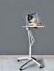 Pneumatic Sit-Stand Mobile Laptop Cart, Height Adjustable Multi-Purpose Rolling Podium Lectern with Wheels Laptop Workstation, Silver