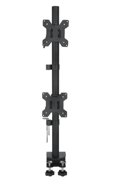 Dual Monitor Articulating Desk Mount Stand with Height Adjustment and Open VESA Plates for 2 LCD Screens up to 27 inches, Stacked Array - Black (2MSCTB-N)