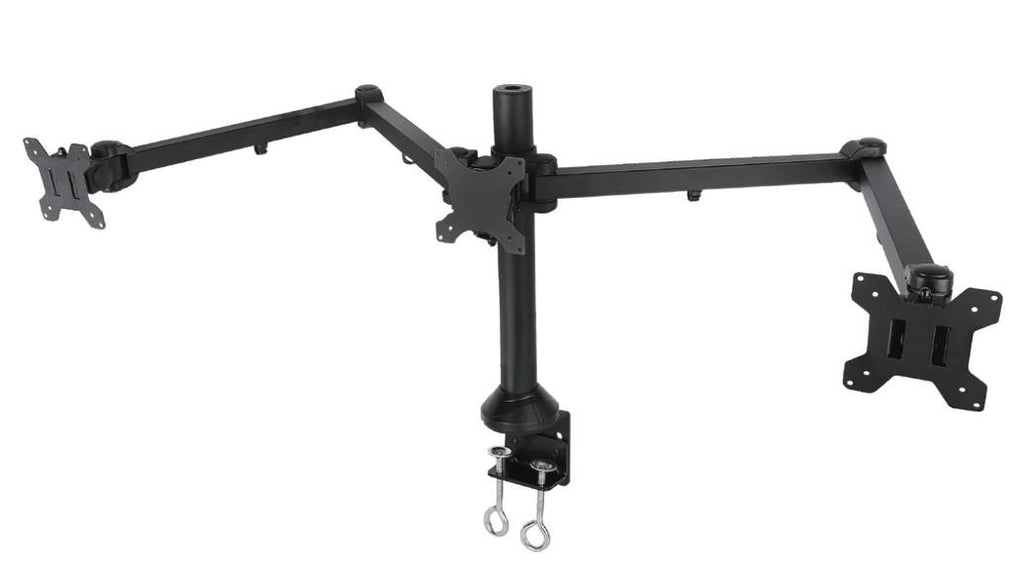 Triple Monitor Mount, 3 Computer Screen Desk Stand with Clamp and Grommet Base Fits from 13" to 32" Displays, Universal VESA Pattern 75x75 and 100x100mm, Black (3MS-32-CT)
