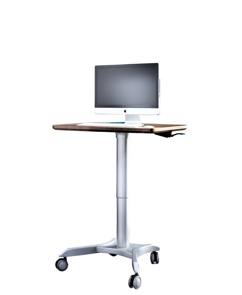 Pneumatic Adjustable Height Laptop Desk, Sit and Stand Mobile Laptop Computer Desk Cart, Ergonomic Design, Excellent Lectern for Classrooms, Offices, and Home, Silver (LPTR)